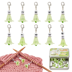 Желто-Зеленый 10 шт. 10 стили акриловые подвесные маркеры для петель, подвески крючком, с цинковым сплавом застежками омаров коготь, цветок, желто-зеленый, 3.7~4.2 см, 1 шт / стиль