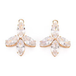 Золотой Латунные микропаве прозрачные подвески с фианитом, без кадмия, без никеля и без свинца, цветок, золотые, 24x18.5x4.5 мм, отверстие : 2 мм