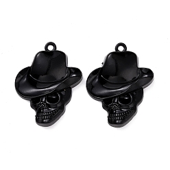 Electrophoresis Black Alloy Pendants, Skull with Hat, Electrophoresis Black, 44x34.5x6mm, Hole: 3mm
