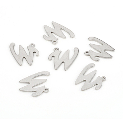 Letter W Не тускнеющие 201 подвески из нержавеющей стали, лазерная резка, буквы, цвет нержавеющей стали, letter.w: 15x14x1.2 мм, отверстие : 1 мм