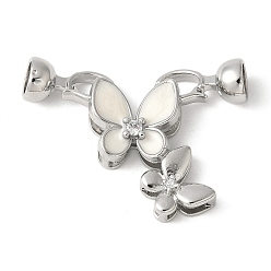 Платина Латунный паве из прозрачного кубического циркония с застежками, с эмалью, без свинца и без кадмия, долговечный, стойки покрытие, бабочка, платина, 36 мм