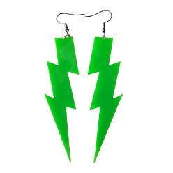 Зеленый лайм Акриловые серьги-подвески в виде молнии, платина, зеленый лайм, 113x28 мм