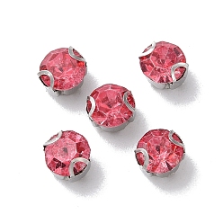 Красный Круглый пришить стразами, многожильных ссылки, стекло горный хрусталь, с настройками зубцов из нержавеющей стали, аксессуары для одежды, граненые, красные, 6x5 мм, отверстие : 1 мм