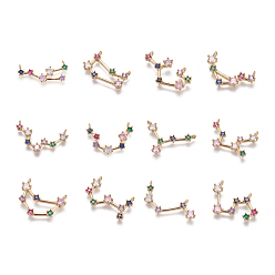 Golden Brass Micro Pave Colorful Cubic Zirconia Pendants, Twelve Constellations, Golden, 11~23x17~28x3~4.5mm, Hole: 1~1.5mm, 12pcs/set