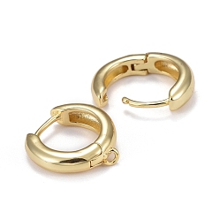 Real 18K Gold Plated Brass Hoop Earrings, Huggie Hoop Earring Finding, Long-Lasting Plated, with Horizontal Loop, Ring, Real 18K Gold Plated, 16x15x2~4mm, Hole: 1.2mm, Pin: 1mm