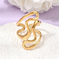 Настоящее золото 18K 304 открытые кольца-манжеты из нержавеющей стали для женщин, волна, ионное покрытие (ip), реальный 18 k позолоченный, 30 мм, внутренний диаметр: 17 мм