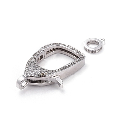 Platinum Brass Micro Pave Cubic Zirconia Lobster Claw Clasps, with Bail Beads/Tube Bails, Clear, Platinum, Clasp: 31x20.5x6.5mm, Hole: 2.5~3mm, Tube Bails: 9.5x7.5x2mm, Hole: 1.2mm