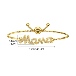 Золотой День матери ювелирные изделия, регулируемые браслеты-слайдеры из нержавеющей стали, Женские браслеты со звеньями word mama из кубического циркония, золотые, 4-3/4~9-1/2 дюйм (12~24 см)