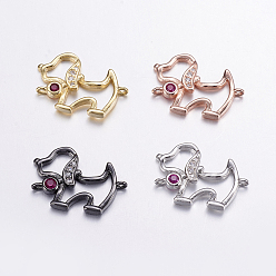 Mixed Color Brass Micro Pave Cubic Zirconia Puppy Links connectors, Long-Lasting Plated, Dog Silhouette, Mixed Color, 17x20x2mm, Hole: 0.5mm
