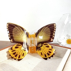 (932FM) Темно-синий аква-матовый с подкладкой Акриловые коготь заколки, бабочка, темно-золотистые, 110x80 мм