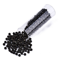 Dark Gray Czech Glass Beads, Round Glass Seed Beads, Baking Paint Style, Dark Gray, 8/0, 3x2mm, Hole: 1mm, about 10g/bottle