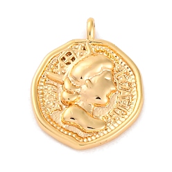 Настоящее золото 18K Латунные подвески, без кадмия, без никеля и без свинца, сплющенные чары, реальный 18 k позолоченный, 14.5x11.5x2.5 мм, отверстие : 1.2 мм