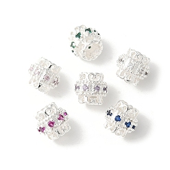 Серебро Латунные микро проложить Цирконий Европейский бисером, колонка, стойки покрытие, прочное покрытие, без кадмия и без свинца, серебряные, 8x7.5 мм, отверстие : 4 мм