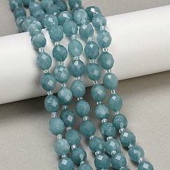 Кадет Синий Натуральный Malaysia нефритовые бусы пряди, в форме риса, окрашенные, граненые, с бисером, кадетский синий, 9~10x8~8.5 мм, отверстие : 1.2 мм, около 31~32 шт / нитка, 14.57'' (37 см) ~ 14.96'' (38 см)