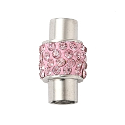 Pink Магнитные застежки, нержавеющая сталь 304, колонка, со стразами, цвет нержавеющей стали, розовые, 13x8 мм, отверстие : 3.5 мм