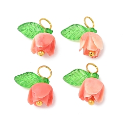 Оранжевый Подвески из синтетических ракушек в форме цветка, с латунными булавками с шарообразными головками и прозрачными акриловыми подвесками, оранжевые, 13x11x6.5 мм, отверстие : 3 мм
