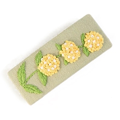 Yellow DIY Embroidery Flower Pattern Hair Clips Kits, Including Embroidery Cloth & Thread, Needle, Embroidery Hoop, Instruction Sheet, Yellow, 65x25mm