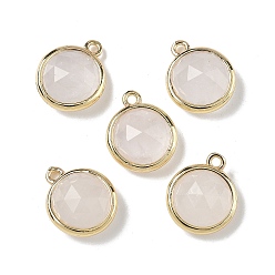 Хрусталь Плоские круглые подвески из натурального кварцевого кристалла с огранкой, с латунными накладками на стойку, долговечный, золотые, 14.5x12x5.5 мм, отверстие : 1.4 мм