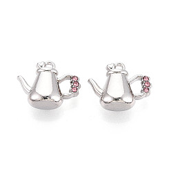 Розовый Подвески из сплава со стразами, чайник прелести, платина, светло-розовый, 15.5x20x8 мм, отверстие : 1.5~1.6 мм