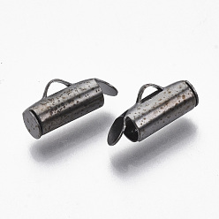Gunmetal Iron Slide On End Clasp Tubes, Slider End Caps, Gunmetal, 5.5~6x10x4mm, Hole: 1x3mm, Inner Diameter: 3mm