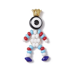 Красный Подвески из стеклянных бусинок с рисунком в виде запекаемых красок, с бусинами из смолы от сглаза и железными колпачками, красные, 34x18x6.5 мм, отверстие : 3 мм