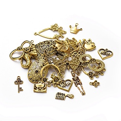 Antique Golden Tibetan Style Cabochon Settings, Nickel Free, Mixed Shapes, Antique Golden, 11~78.5x9.5~67x2~14mm, Hole: 2~14mm