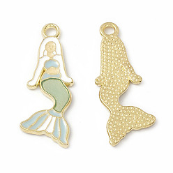 Light Blue Alloy Enamel Pendants, Mermaid Charm, Golden, Light Blue, 31x12x1.3mm, Hole: 2.3mm