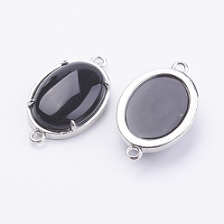 Натуральный Агат Латунные соединители звеньев натурального черного агата, окрашенная и подогревом, овальные, платина, 15x26x5.5~7 мм, отверстие : 1.5~2 мм