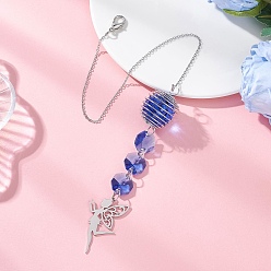 Синий Стеклянные круглые и восьмиугольные бусины подвесные ловцы солнца, подвески-эльфы из нержавеющей стали для декора на открытом воздухе и в саду, синие, 360 мм