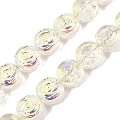 Amarillo Claro Pintura de horneado galvanizada cuentas de vidrio transparentes hebras, plano y redondo con flor rosa, color de ab chapado, amarillo claro, 10x5.3 mm, agujero: 1 mm, sobre 65 unidades / cadena, 25.20'' (64 cm)