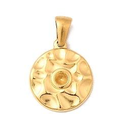 Настоящее золото 18K 304 установка горного хрусталя из нержавеющей стали, ионное покрытие (ip), плоский круглый шарм, реальный 18 k позолоченный, пригодный для стразов 3 мм, 18x15.5x2.5 мм, отверстие : 5x3 мм