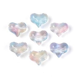Светло-Голубой Прозрачные стеклянные бусины, сердце, Небесно-голубой, 14x17x9 мм, отверстие : 1.4 мм, Около 460 шт / 1000 г