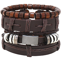 Rectangle 1Вязаные многорядные браслеты из поликарбоната, коровьей кожи и искусственной кожи, сплав ссылка браслеты, прямоугольные, 3-1/2x1-5/8 дюйм (9x4 см)