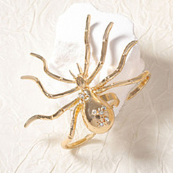 Золотой Регулируемые манжеты из сплава со стразами в стиле Хэллоуина, паук, золотые, 61x63.5 мм