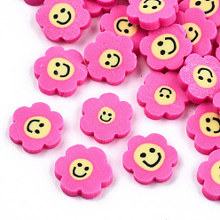 Deep Pink Handmade Polymer Clay Cabochons, Polymer Clay Slices for Resin Crafts & DIY Projects, Flower with Smile, Deep Pink, 9~10x9.5~10.5x2mm, about 5750pcs/1000g