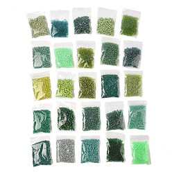 Green Glass Seed Beads, Round, Green, 2~4mm, Hole: 0.8~1.2mm, 20g/bag, 25 bags/set, 500g/set