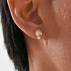 Золотой Серьги-гвоздики с черепами из латуни на Хэллоуин, с четким кубического циркония, золотые, 11x17 мм