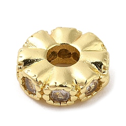 Настоящее золото 18K Стойки обшивки латунь микро проложить кубического циркония бусы, без кадмия и без свинца, плоско-круглые, реальный 18 k позолоченный, 8x3 мм, отверстие : 3 мм