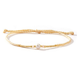 Фора Браслеты из бисера и стеклянных бусин в стиле бохо, плетеные браслеты из волоконного шнура для женщин, с имитацией жемчуга, оранжевые