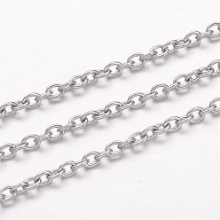 Stainless Steel Color Tarnish Resistant 304 Stainless Steel Cable Chains, Unwelded, Oval, for Jewelry Making, Stainless Steel Color, 3x2x0.6mm