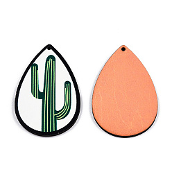 Зеленый Большие подвески из липы с односторонним принтом, очарование слезы, зелёные, 60x40x3 мм, отверстие : 2 мм