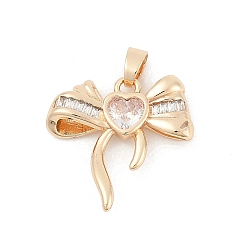 Настоящее золото 14K Латунные микро проложить кубического циркония подвески, бантом прелести, реальный 14 k позолоченный, 19x19x4.5 мм, отверстие : 4.5x2.5 мм