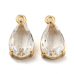 Прозрачный Латунные подвески, со стеклом, слеза, прозрачные, 16x8x5.5 мм, отверстие : 1.5 мм