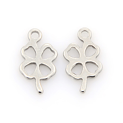 Edelstahl Farbe Anlaufgeschützt 304 Charms aus Edelstahl, vier Blätter Klee Anhänger, Edelstahl Farbe, 12x7x1 mm, Bohrung: 1 mm
