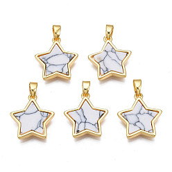 Türkis Echte 18 k vergoldete Messinganhänger, mit Kunst Türkiscabochons, Cadmiumfrei und Nickel frei und Bleifrei, Stern, Türkis, 17x15x3 mm, Bohrung: 2.5x5 mm