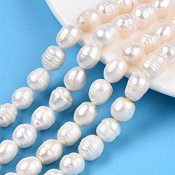 Seashell Color Natural Cultured Freshwater Pearl Beads Strands, Rice, Seashell Color, 8~14x8.5~10mm, Hole: 0.6mm, about 31~34pcs/strand, 13.58~14.06 inch(34.5~35.7cm)