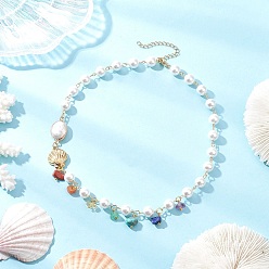 Золотой Ожерелья из круглой ракушки и натурального жемчуга Кеши, 304 ожерелья из нержавеющей стали в форме ракушек и камней-чакр с кисточками, золотые, 15.43 дюйм (39.2 см)