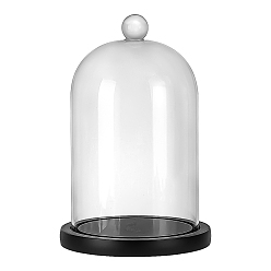 Noir Couvercle de dôme en verre en arc, vitrine décorative, terrarium cloche cloche avec base en bois, noir, 143x220mm