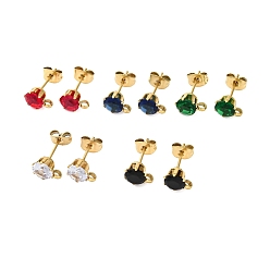 (52) Непрозрачная лаванда Ионное покрытие (ip) 304 фурнитура для сережек-гвоздиков из нержавеющей стали с кубическим цирконием, круглые, разноцветные, 9x6 мм, отверстие : 1.8 мм, штифты : 16x0.7 мм