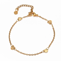 Golden 304 Stainless Steel Cable Chain Anklets, with Textured Heart Links and Lobster Claw Clasps, Golden, 9 inch(22.8cm)